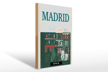 Panneau en bois voyage 30x40cm Madrid Espagne souvenirs rétro 1