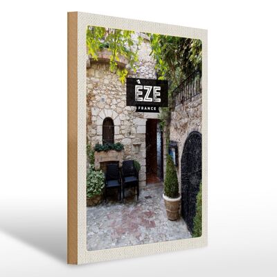 Wooden sign travel 30x40cm Eze France stone house architecture