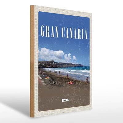 Cartello in legno da viaggio 30x40 cm Gran Canaria Spagna mare spiaggia retrò