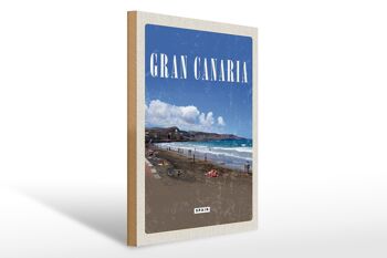 Panneau en bois voyage 30x40cm Gran Canaria Espagne mer plage rétro 1