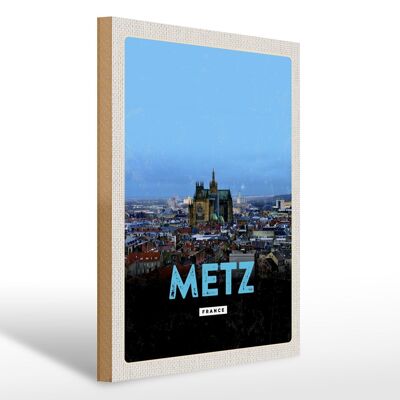 Holzschild Reise 30x40cm Metz France Panorama Retro Geschenk