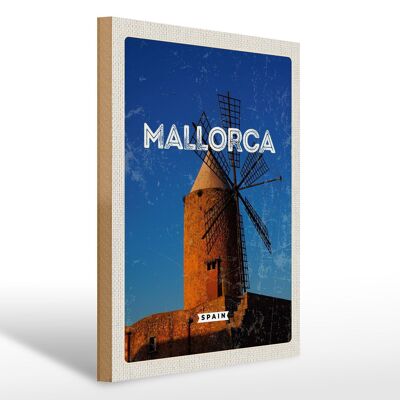 Cartel de madera viaje 30x40cm Mallorca España molino de viento retro