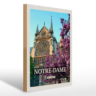 Cartel de madera viaje 30x40cm Notre-Dame de París destino de viaje vacaciones