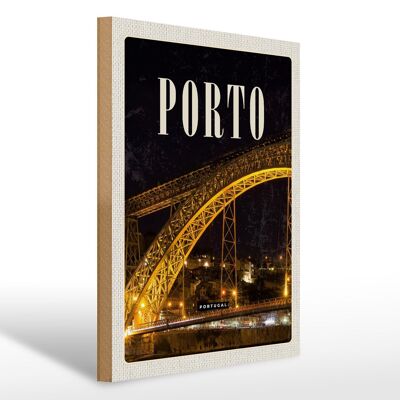 Cartel de madera viaje 30x40cm Porto Portugal puente imagen nocturna