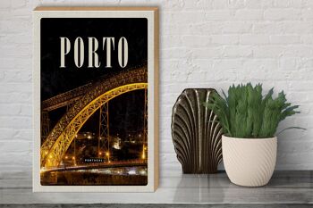 Panneau en bois voyage 30x40cm Pont de Porto Portugal photo de nuit 3