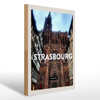 Holzschild Reise 30x40cm Strasbourg France Architektur Tourism