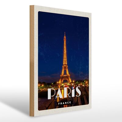 Panneau en bois voyage 30x40cm Paris France Tour Eiffel veilleuses