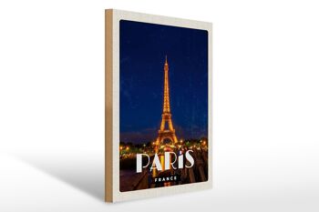 Panneau en bois voyage 30x40cm Paris France Tour Eiffel veilleuses 1