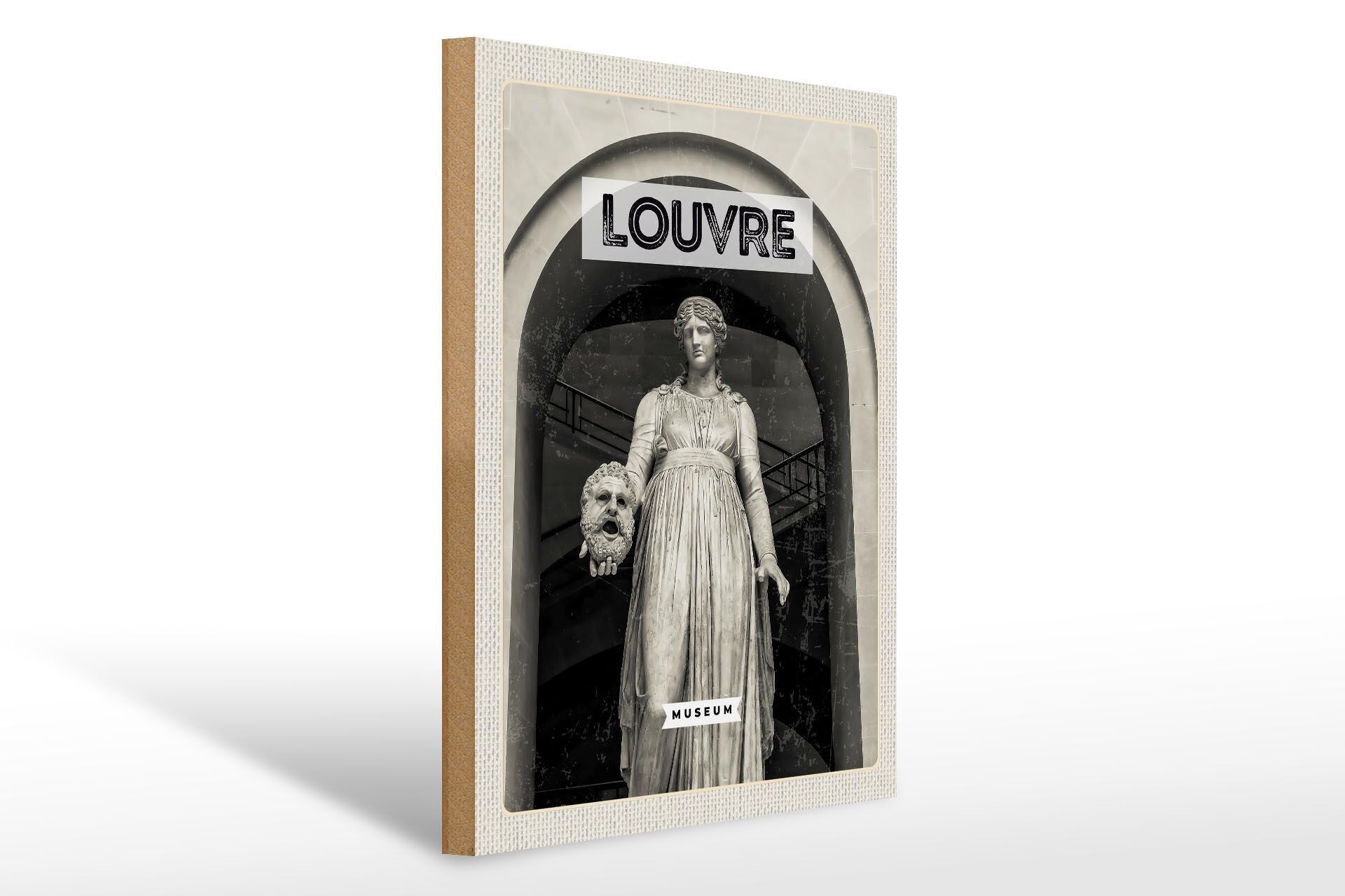 Wooden sign travel 30x40cm Louvre Museum marble figure lady