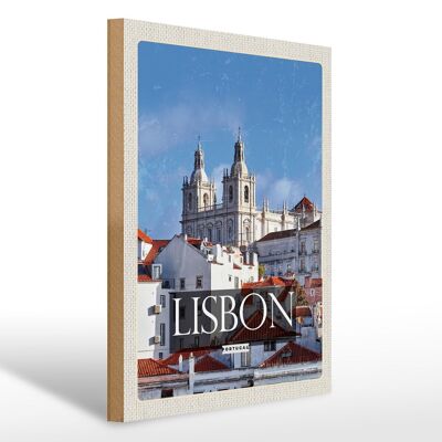 Cartel de madera viaje 30x40cm Lisboa Portugal arquitectura destino de viaje