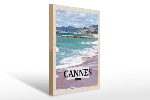 Holzschild Reise 30x40cm Cannes France Meer Strand Geschenk