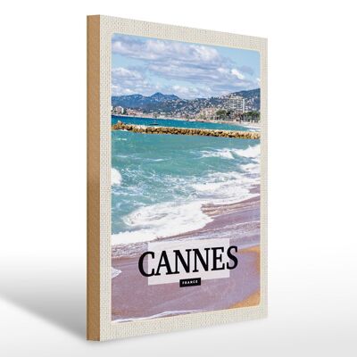 Cartel de madera viaje 30x40cm Cannes Francia mar playa regalo