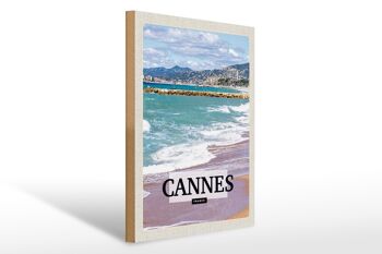 Panneau en bois voyage 30x40cm Cannes France mer plage cadeau 1