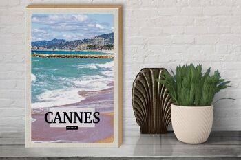 Panneau en bois voyage 30x40cm Cannes France mer plage cadeau 3