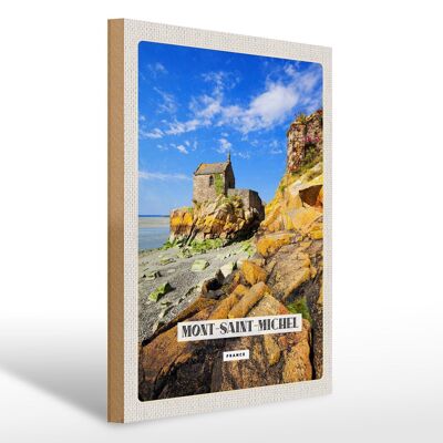 Holzschild Reise 30x40cm Moint-Saint-Michel Reiseziel Tourismus