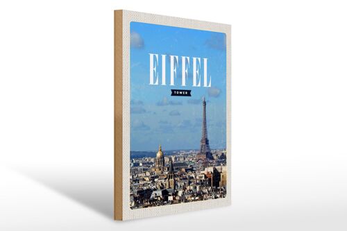 Holzschild Reise 30x40cm Eiffel Tower Panorama Bild Reiseziel