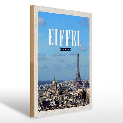 Cartello in legno da viaggio 30x40 cm Torre Eiffel con foto panoramica destinazione di viaggio