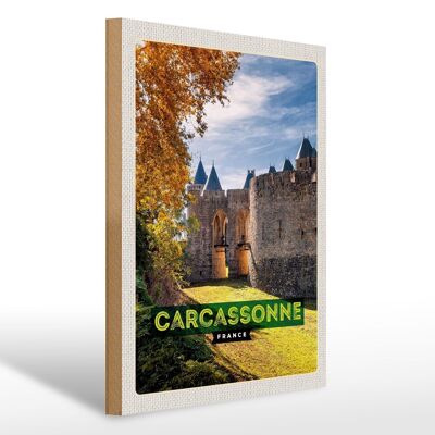 Cartel de madera viaje 30x40cm Carcassonne Francia destino de viaje vacaciones