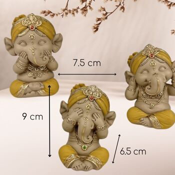 Statuette Bouddha – Lot de 3 Ganesh Jaune – Décoration Zen et Feng Shui – Ambiance Spirituelle et Détendue – Idée Cadeau Déco 2