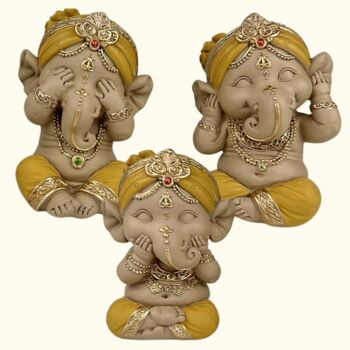 Statuette Bouddha – Lot de 3 Ganesh Jaune – Décoration Zen et Feng Shui – Ambiance Spirituelle et Détendue – Idée Cadeau Déco 5