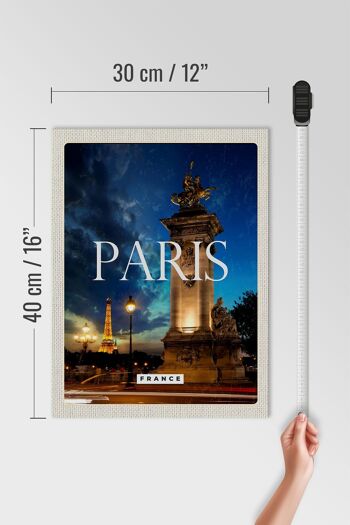 Panneau en bois Voyage 30x40cm Paris France Tour Eiffel Nuit Rétro 4