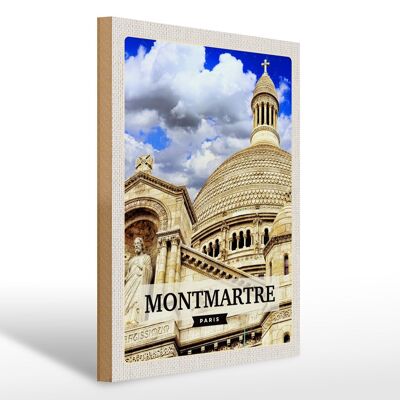 Cartello in legno da viaggio 30x40 cm Regalo di architettura Montmartre Parigi