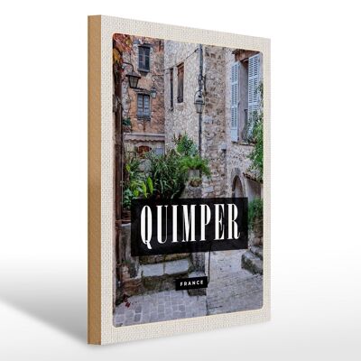 Wooden sign travel 30x40cm Quimper France architecture stone house
