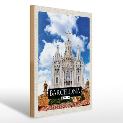 Cartello in legno da viaggio 30x40 cm Barcellona Spagna Chiesa Sagrat Cor