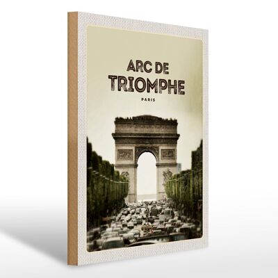 Targa in legno da viaggio 30x40 cm Immagine retrò dell'Arco di Trionfo di Parigi