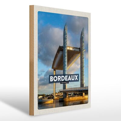 Cartel de madera viaje 30x40cm Burdeos Francia puente levadizo turismo