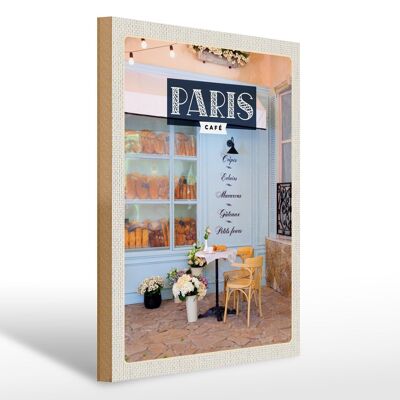 Cartello da viaggio in legno 30x40 cm Paris Café Crepes Eclairs Macarons