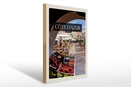 Holzschild Reise 30x40cm Cote d'azur France Obstmarkt Cafe