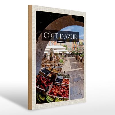 Holzschild Reise 30x40cm Cote d'azur France Obstmarkt Cafe