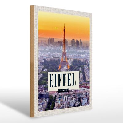 Cartel de madera viaje 30x40cm Torre Eiffel puesta de sol ciudad