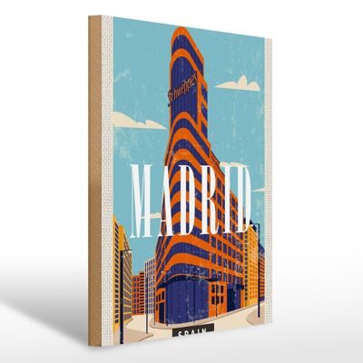 Cartel de madera viaje 30x40cm Madrid España edificio dibujo