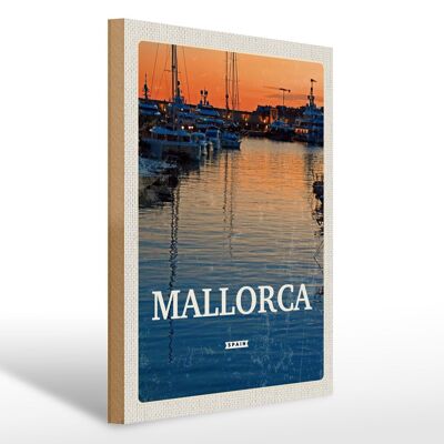 Cartel de madera viaje 30x40cm Mallorca España atardecer