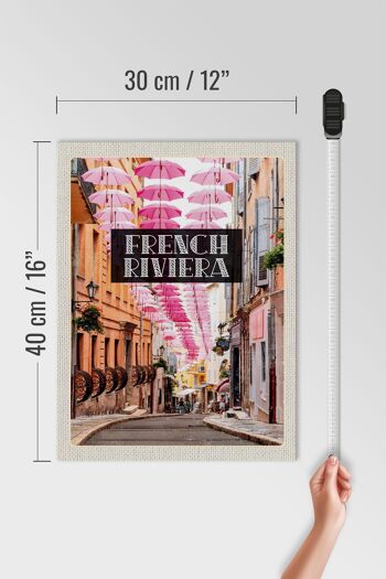Panneau en bois voyage 30x40cm Côte d'Azur parapluie rose vieille ville 4