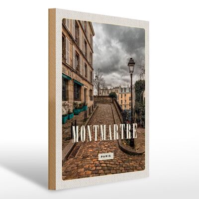 Cartello in legno da viaggio 30x40 cm Destinazione di viaggio della città vecchia di Montmartre