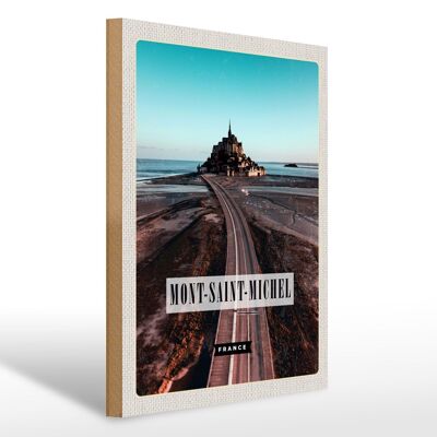 Cartello in legno da viaggio 30x40 cm Destinazione di viaggio Mont-Saint-Michel Francia