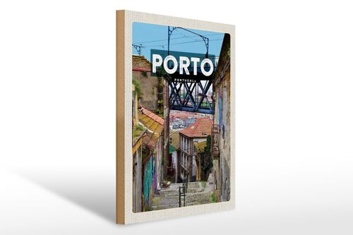 Holzschild Reise 30x40cm Porto portugal Altstadt Bild