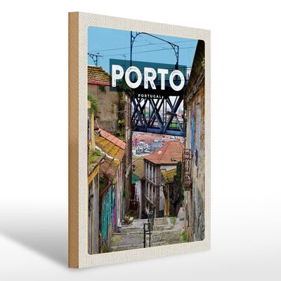Cartel de madera viaje 30x40cm Porto Portugal imagen del casco antiguo