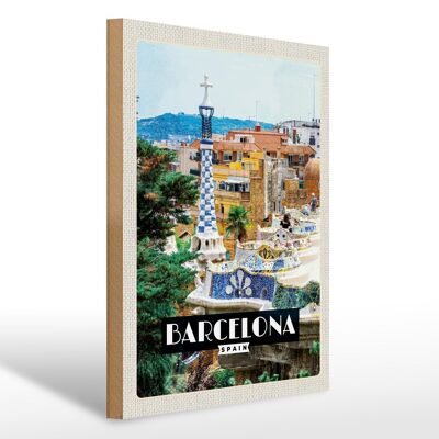 Cartello in legno da viaggio 30x40 cm Barcellona Spagna Panorama