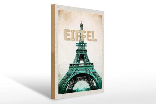 Holzschild Reise 30x40cm Eiffel Tower Retro Tourismus