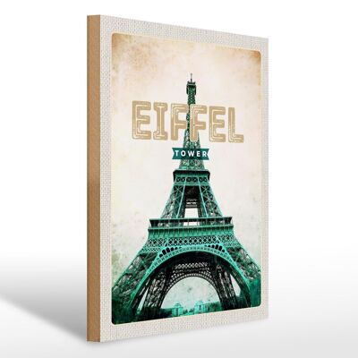 Cartel de madera viaje 30x40cm Torre Eiffel turismo retro
