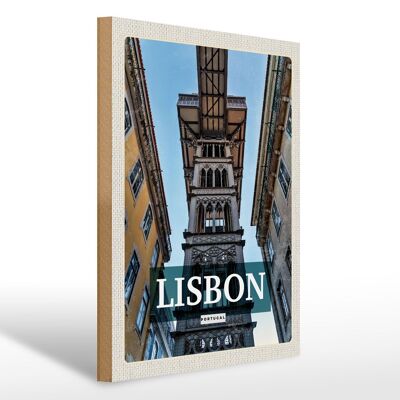Cartello in legno da viaggio 30x40 cm Lisbona Portogallo turismo retrò