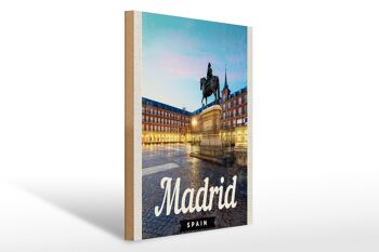 Panneau en bois voyage 30x40cm Madrid Espagne ville coucher de soleil 1