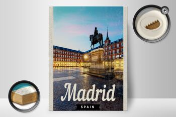 Panneau en bois voyage 30x40cm Madrid Espagne ville coucher de soleil 2