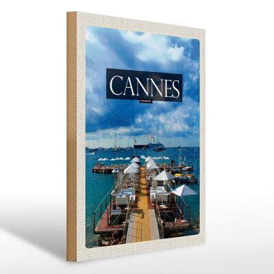 Cartel de madera viaje 30x40cm Cannes Francia vacaciones retro