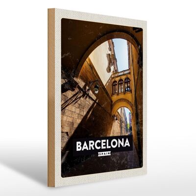 Cartel de madera viaje 30x40cm Barcelona España arquitectura retro