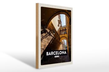 Panneau en bois voyage 30x40cm Barcelone Espagne architecture rétro 1